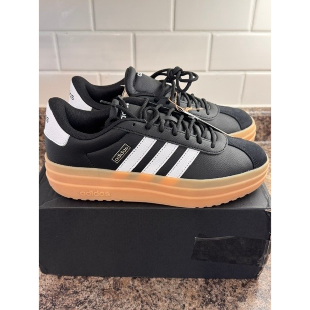 Adidas VL Court 3.0 Platform Sneakers Black White Gum ID6284 Womens 9 NEW